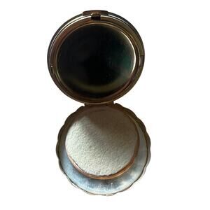 Helena Rubinstein Vintage Goldtone Compact Vanity Decor w/ Puff Scalloped